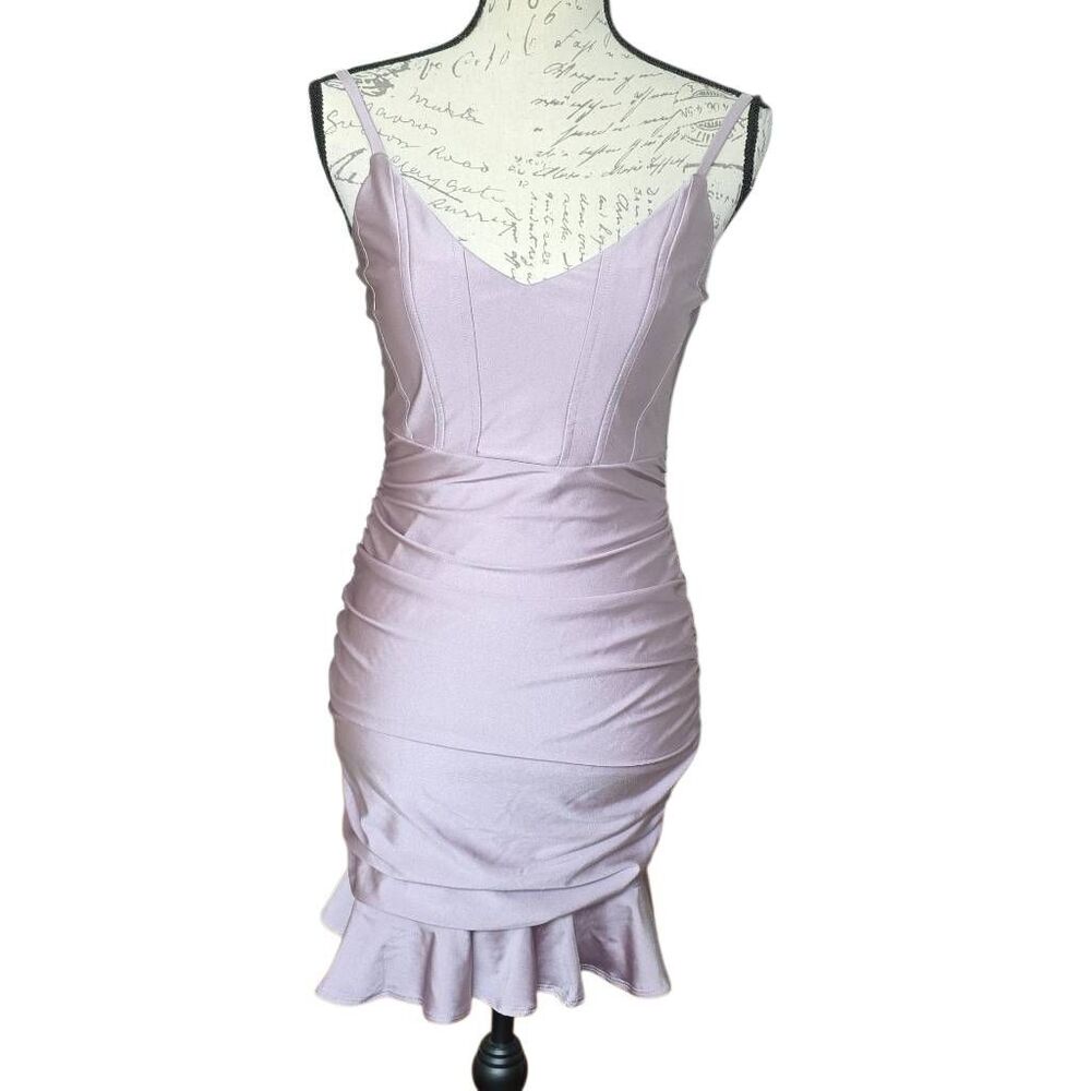 Speechless Women's Size Small Lavender Satin Ruched Ruffle Hem Corset Dress